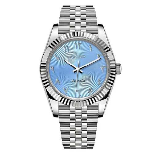 DATEJUST BABY BLUE TEXTURED ARABIC - CUSTOM SEIKO NH35 AUTOMATIC WATCH